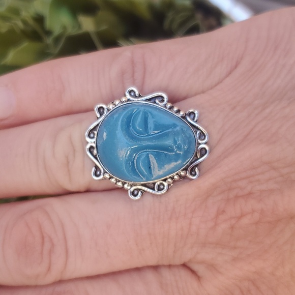 New Carved Blue Goddess Face 925 Silver Ring. - Picture 7 of 11